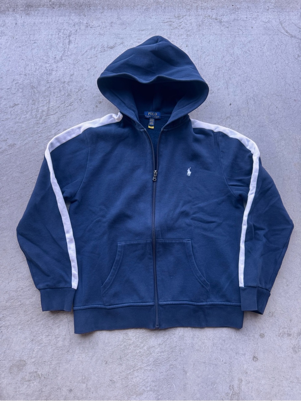 Polo by Ralph Lauren Navy Hooded Zip Jacket with White Stripes